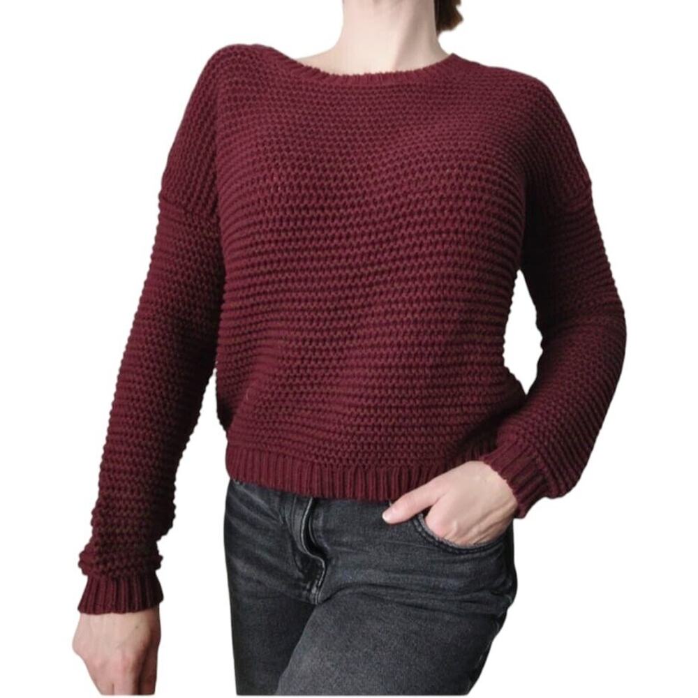Aeropostale Women’s Sweater Burgundy Waffle Knit Y2K Size XS Euc